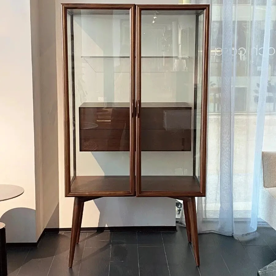 New Chinese walnut wine display cabinet, living room wall decoration locker, double door glass bookcase
New Chinese walnut wine display cabinet, living room wall decoration locker, double door glass bookcase