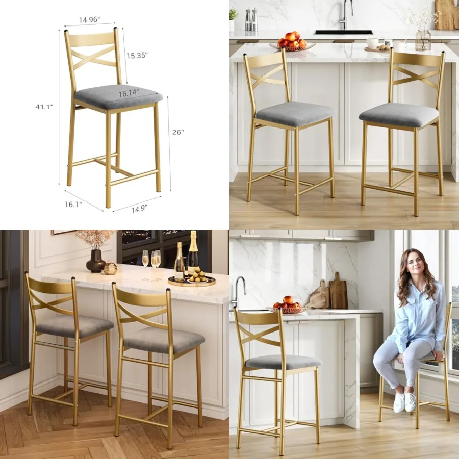 Bar Stools Set of 2, Upholstered Bar Chairs with Back, Thick Cushion, Counter Height Barstools for Kitchen Island Apartment Cou
Bar Stools Set of 2, Upholstered Bar Chairs with Back, Thick Cushion, Counter Height Barstools for Kitchen Island Apartment Cou