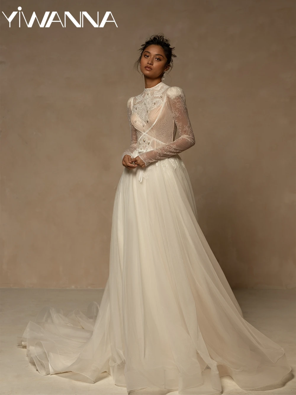 New Illusion Lace Long Sleeve Wedding Dress Shiny Pearls A-line Bridal Gown Customized Modest High Collar Dresses For Bride
New Illusion Lace Long Sleeve Wedding Dress Shiny Pearls A-line Bridal Gown Customized Modest High Collar Dresses For Bride