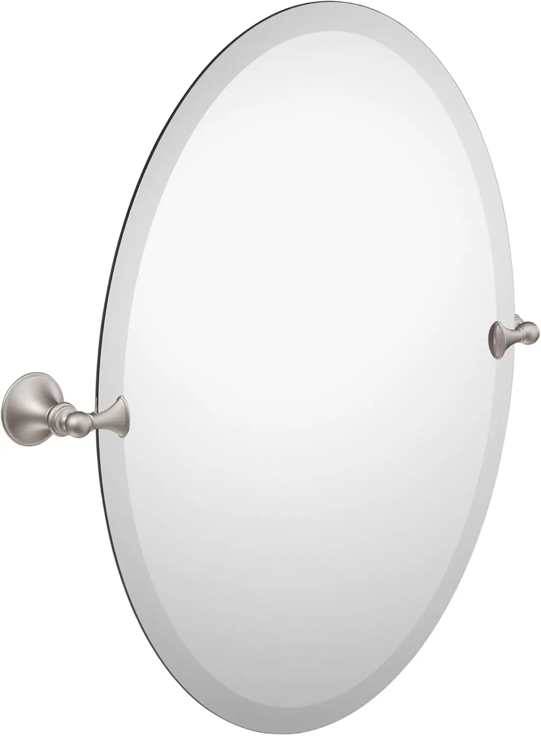 26x22 Inch Frameless Oval Bathroom Mirror, Brushed Nickel Finish, Wall Mounted with Tilting Feature
26x22 Inch Frameless Oval Bathroom Mirror, Brushed Nickel Finish, Wall Mounted with Tilting Feature