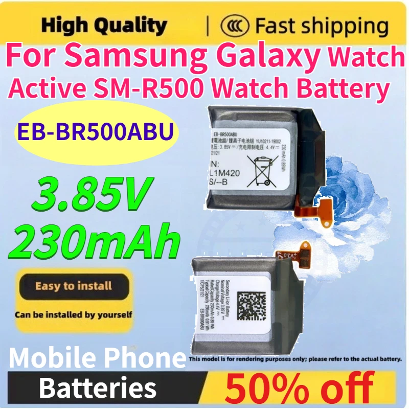 1-2pcs EB-BR500ABU 3.85V 230mAh Replacement Li-ion Battery for Samsung Galaxy Watch Active SM-R500 Watch Battery Compatible
1-2pcs EB-BR500ABU 3.85V 230mAh Replacement Li-ion Battery for Samsung Galaxy Watch Active SM-R500 Watch Battery Compatible