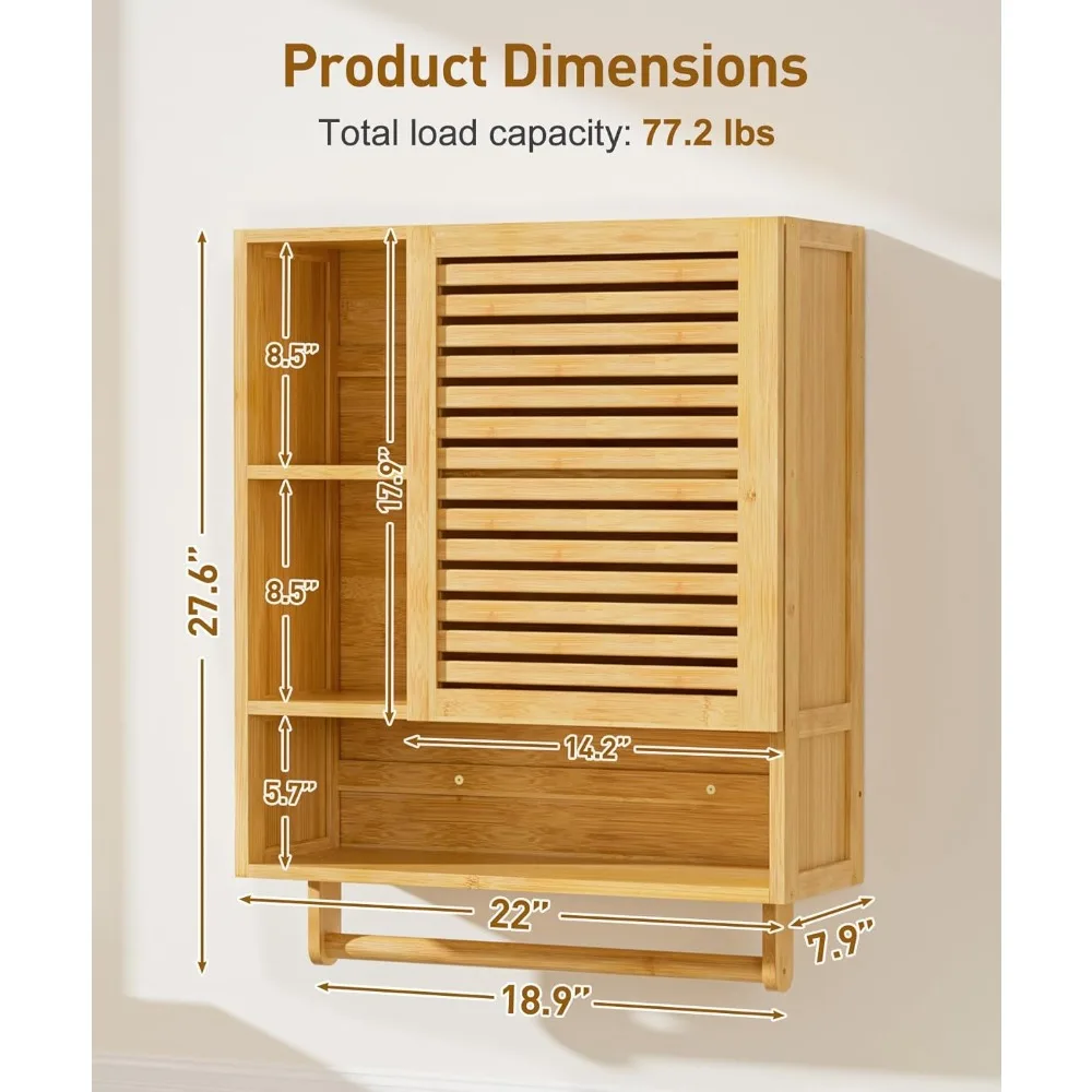 Bamboo Bathroom Cabinet Wall with Towels Bar, Medicine Organizer with Open Compartment,Over The Toilet Storage Shelf
Bamboo Bathroom Cabinet Wall with Towels Bar, Medicine Organizer with Open Compartment,Over The Toilet Storage Shelf