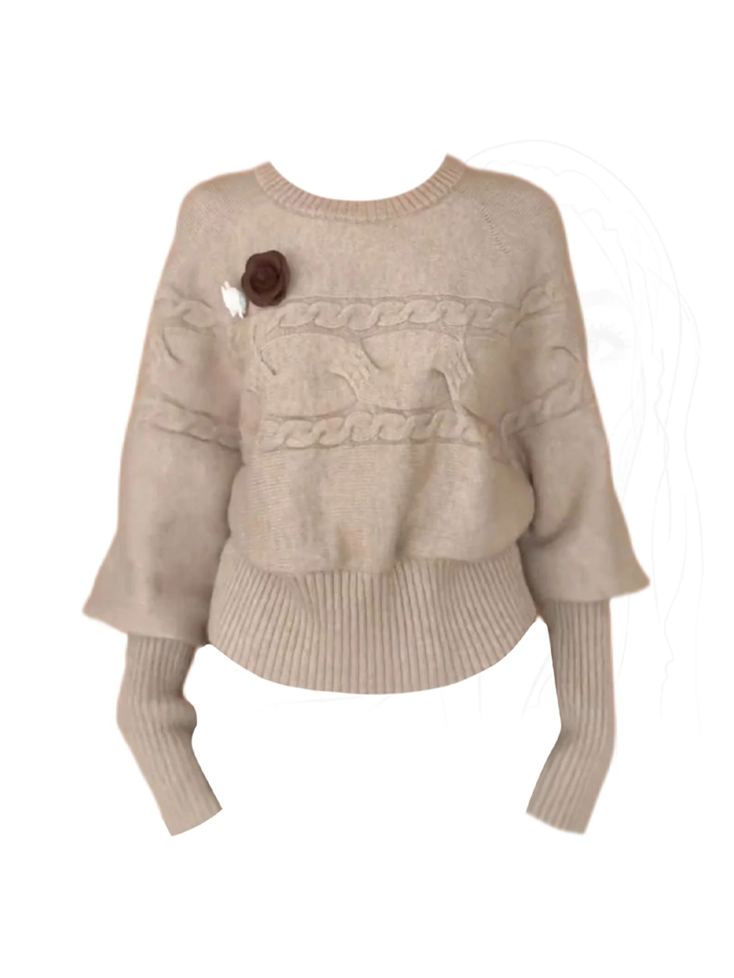 Women Khaki Knit Pullover 3D Floral Sweater 2000s Vintage Korean Style Long Sleeves O-Neck Cozy Cashmere Sweater For Women 2025
Women Khaki Knit Pullover 3D Floral Sweater 2000s Vintage Korean Style Long Sleeves O-Neck Cozy Cashmere Sweater For Women 2025