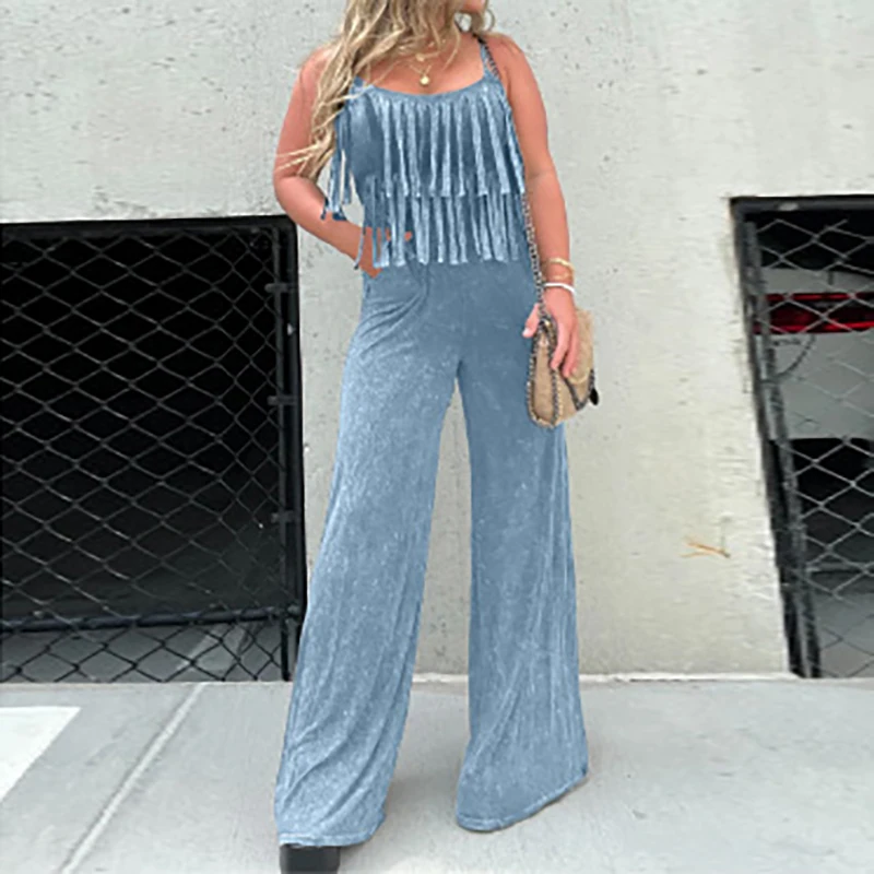 Lady Fashion Sling Tassels Straight Jumpsuits Autumn Summer New Streetwear Commute Elegant Sleeveless Urban Style Party Rompers
Lady Fashion Sling Tassels Straight Jumpsuits Autumn Summer New Streetwear Commute Elegant Sleeveless Urban Style Party Rompers