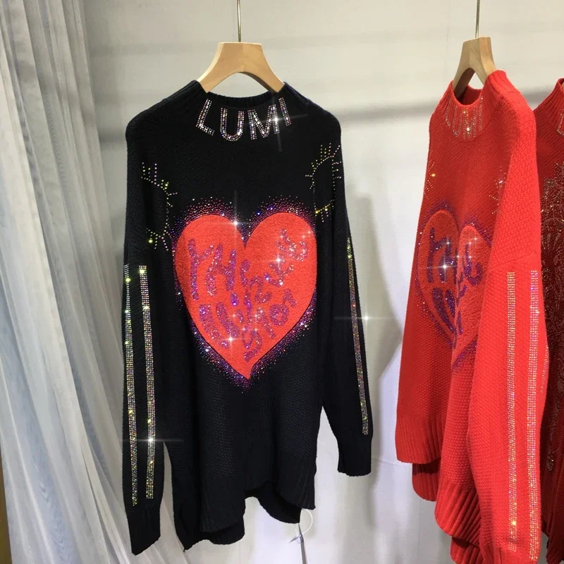 Shiny Love Hot Diamond Women Sweaters New Autumn Winter Thicken Half High Collar Pullover Top Mid-long Loose Knitted Jumpers
Shiny Love Hot Diamond Women Sweaters New Autumn Winter Thicken Half High Collar Pullover Top Mid-long Loose Knitted Jumpers