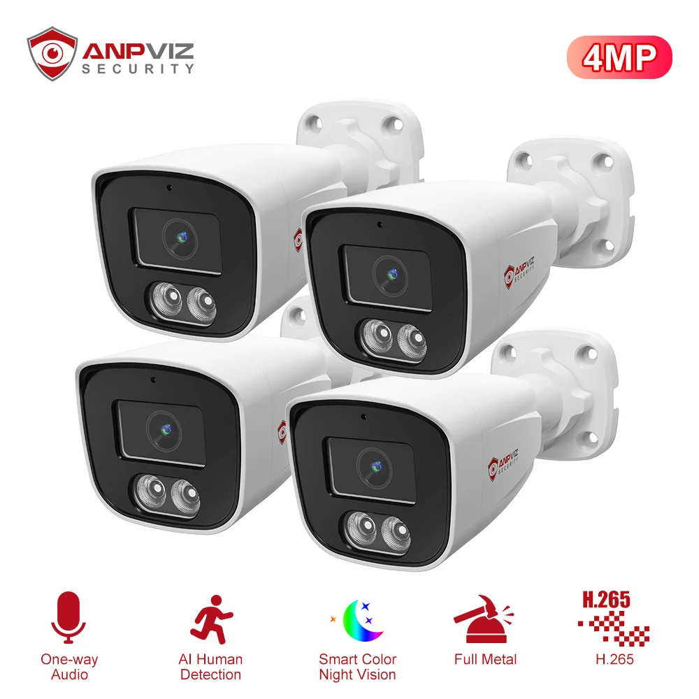 Anpviz 4/2/1PCS 4MP Bullet PoE IP Camera Motion Detection Smart Dual Light Color Night Vision Built-in Mic H.265 IP66 Metal NDAA
Anpviz 4/2/1PCS 4MP Bullet PoE IP Camera Motion Detection Smart Dual Light Color Night Vision Built-in Mic H.265 IP66 Metal NDAA