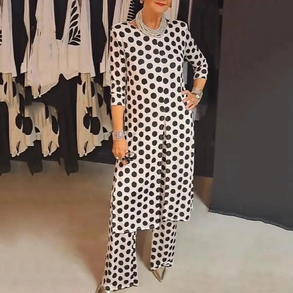 2 Pcs/Set Dress Pants Set Dot Print Long Sleeves Split Hem Midi Dress Straight Wide Leg Slim Fit Trousers Set Casual Outfit
2 Pcs/Set Dress Pants Set Dot Print Long Sleeves Split Hem Midi Dress Straight Wide Leg Slim Fit Trousers Set Casual Outfit