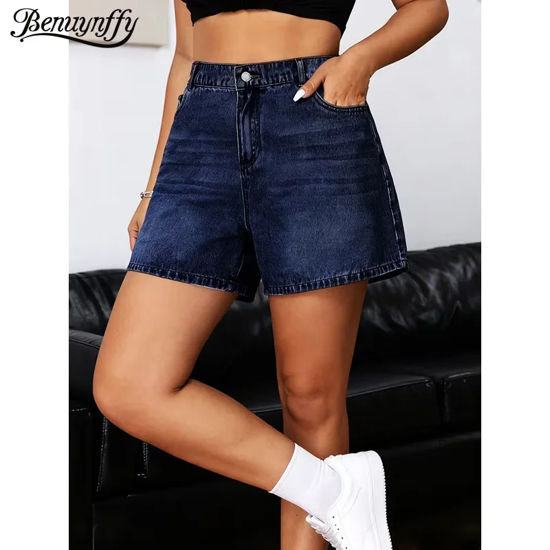 Benuynffy Plus Size Retro Deep Blue Elastic Washed Denim Shorts Women Summer New Y2k Streetwear High Waisted Loose Jean Shorts
Benuynffy Plus Size Retro Deep Blue Elastic Washed Denim Shorts Women Summer New Y2k Streetwear High Waisted Loose Jean Shorts