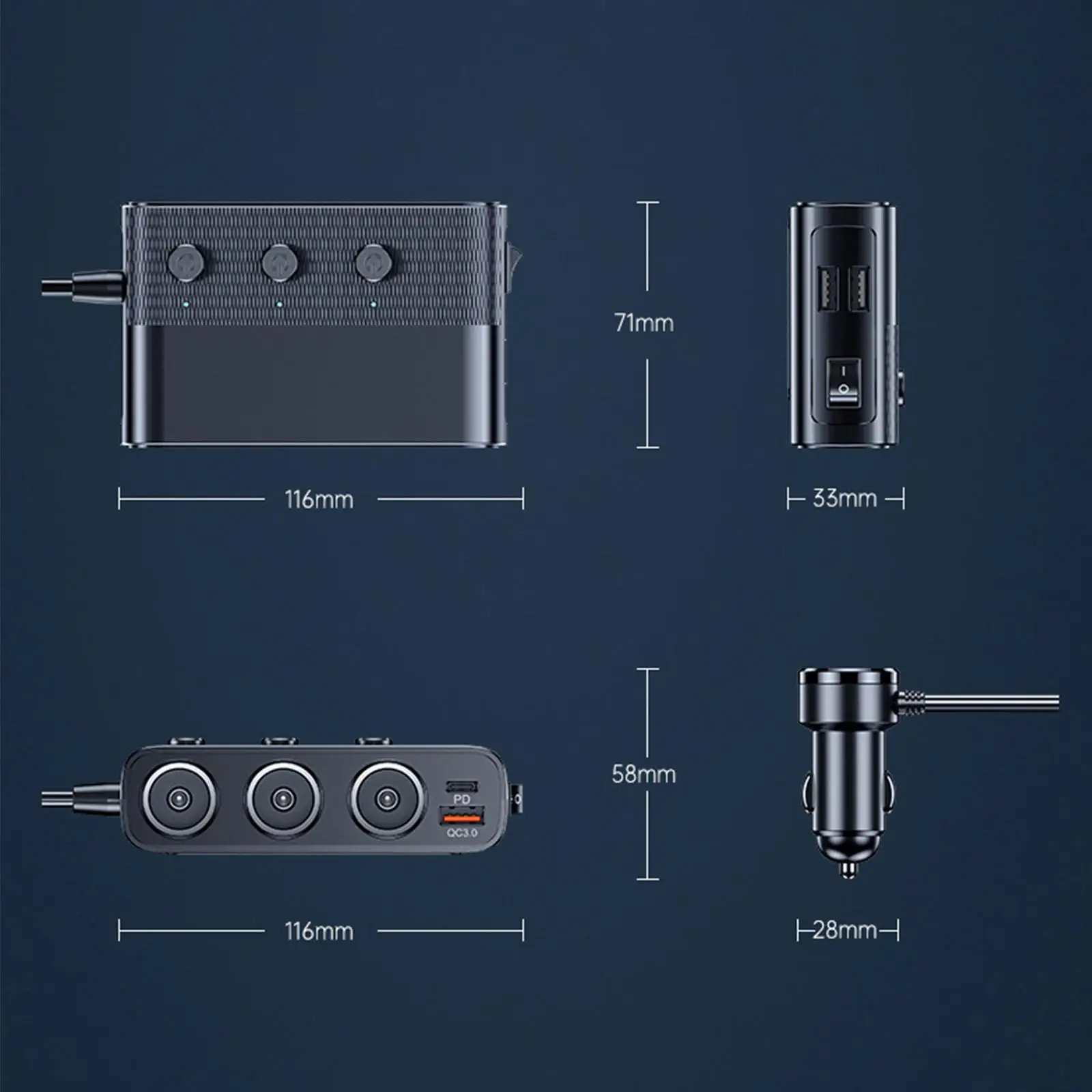 7 in 1 Cigarette Lighter Splitter 12V 24V for Driving Recorder Air Pump
7 in 1 Cigarette Lighter Splitter 12V 24V for Driving Recorder Air Pump
