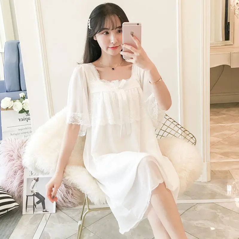 Summer Sexy Lace Trim Short Sleeve Princess Style Nightgown Cotton Home Clothes Women's Sweet Tulle Fairy Sleep Dress
Summer Sexy Lace Trim Short Sleeve Princess Style Nightgown Cotton Home Clothes Women's Sweet Tulle Fairy Sleep Dress