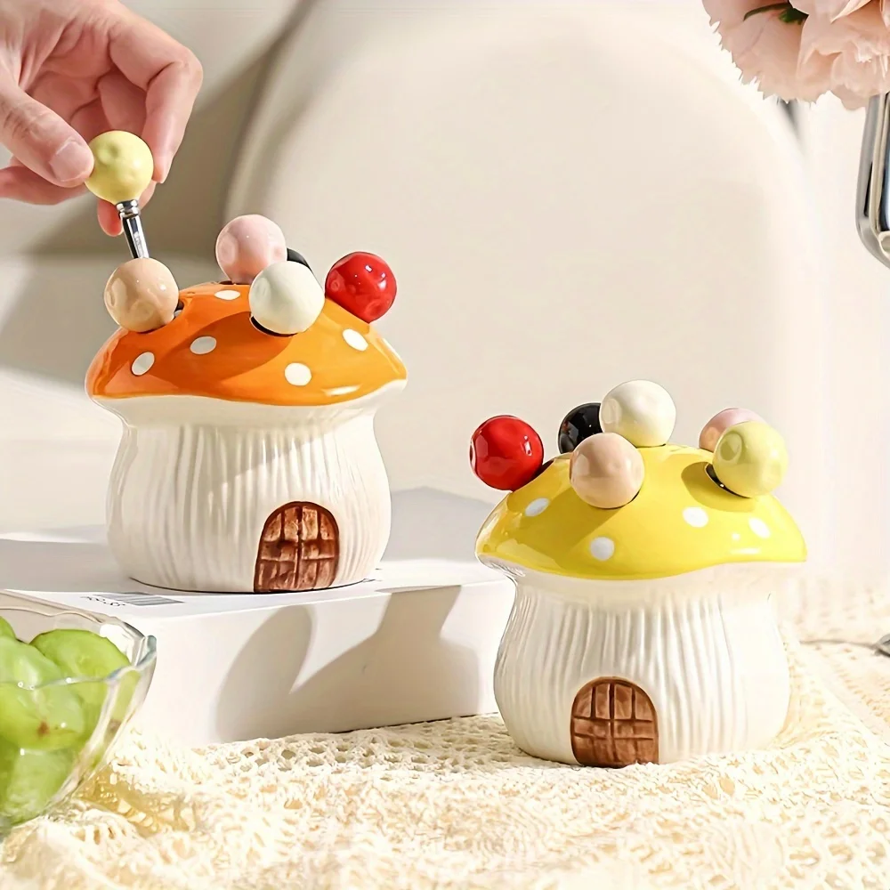 Cute Dessert Forks Mushroom Fruit Fork Set 304 Stainless Steel with Storage Jar Home Kitchen Accessories
Cute Dessert Forks Mushroom Fruit Fork Set 304 Stainless Steel with Storage Jar Home Kitchen Accessories