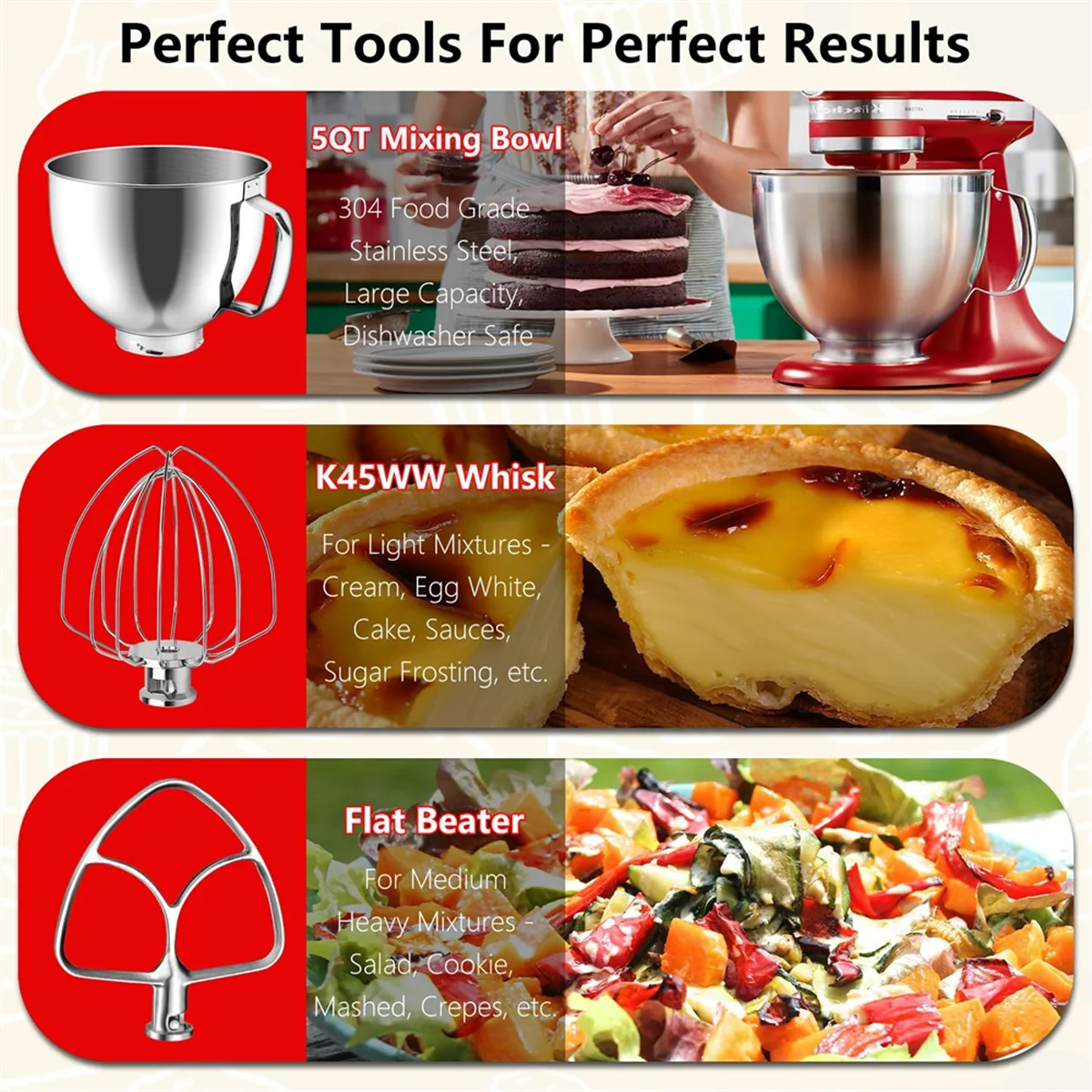 ABXHH Stainless Steel Replacement Accessories Kit, Compatible for 4.5-5QT Tilt Head Stand Mixer,Mixer Bowl
ABXHH Stainless Steel Replacement Accessories Kit, Compatible for 4.5-5QT Tilt Head Stand Mixer,Mixer Bowl