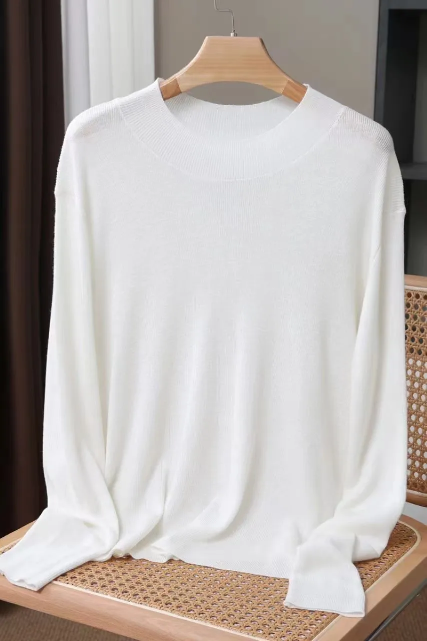 New autumn style solid color knitted half-turtleneck women's worsted wool sweater, thin pullover, loose base layer shirt, all-ma
New autumn style solid color knitted half-turtleneck women's worsted wool sweater, thin pullover, loose base layer shirt, all-ma