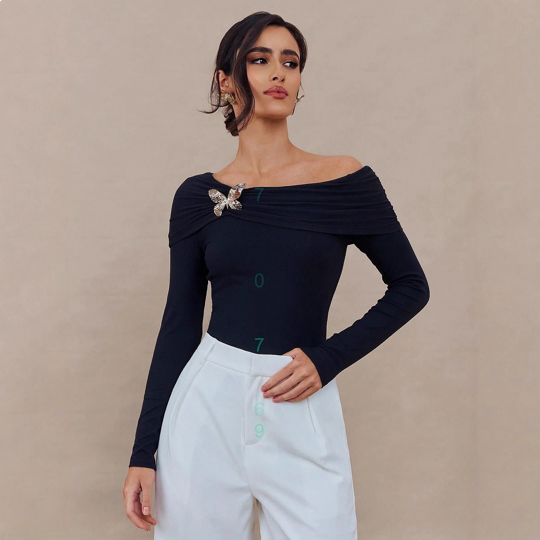 Spring Summer Women One Shoulder Butterfly Brooch Design Fitted Long Sleeve Blouse Tops
Spring Summer Women One Shoulder Butterfly Brooch Design Fitted Long Sleeve Blouse Tops