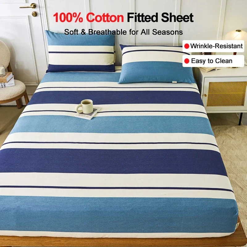 100% Cotton Fitted Sheet, Blue White Striped Bed Sheet with Deep Pocket, Soft Breathable Wrinkle Resistant Bedding Silent
100% Cotton Fitted Sheet, Blue White Striped Bed Sheet with Deep Pocket, Soft Breathable Wrinkle Resistant Bedding Silent