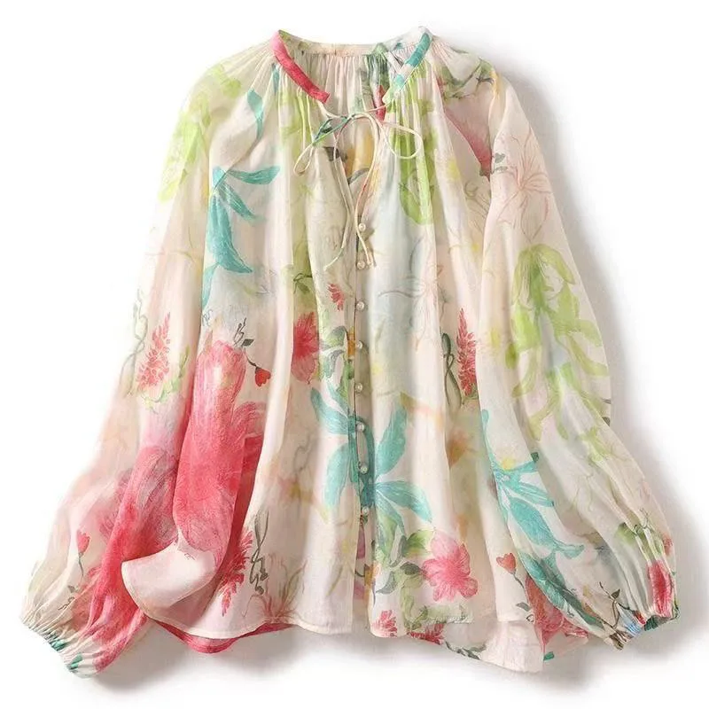 Holiday Beach Floral Boho Style Thin Shirts Cardigan Women Spring Summer Tie-Front Button-Up Long Sleeve Casual Loose Cotton Top
Holiday Beach Floral Boho Style Thin Shirts Cardigan Women Spring Summer Tie-Front Button-Up Long Sleeve Casual Loose Cotton Top
