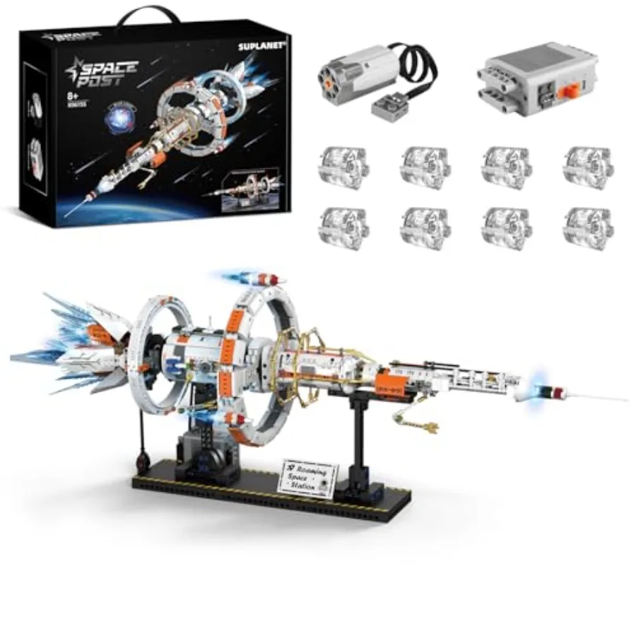 Space Station Spaceship Building Block Set for space exploration, ABS plastic, gray-blue-white, with LED lights, display stand,
Space Station Spaceship Building Block Set for space exploration, ABS plastic, gray-blue-white, with LED lights, display stand,