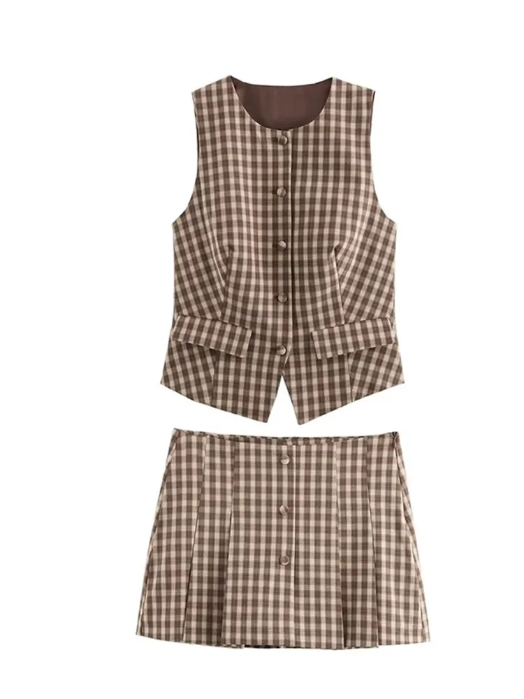 Elegant Plaid Vest Skirts Set Women Office Sleeveless Button Tank Tops Pleated Mini Skirts Spring Summer Lady 2 Pieces Sets
Elegant Plaid Vest Skirts Set Women Office Sleeveless Button Tank Tops Pleated Mini Skirts Spring Summer Lady 2 Pieces Sets