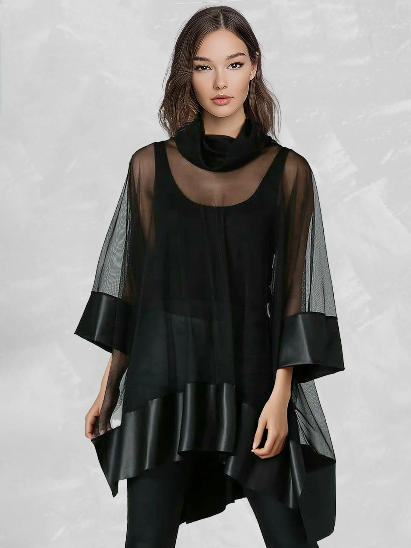 See-Through Mesh Women Loose Blouse Turtleneck Neck 3/4 Sleeve PU Patchwork Irregular Shirt Summer Top Streetwear Female Blouses
See-Through Mesh Women Loose Blouse Turtleneck Neck 3/4 Sleeve PU Patchwork Irregular Shirt Summer Top Streetwear Female Blouses