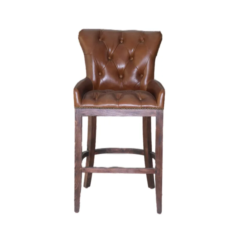 # Solid Wood Bar Stool Genuine Antique Cowhide Top Layer Leather High Home Restaurant Modern Buckle Rivet
# Solid Wood Bar Stool Genuine Antique Cowhide Top Layer Leather High Home Restaurant Modern Buckle Rivet