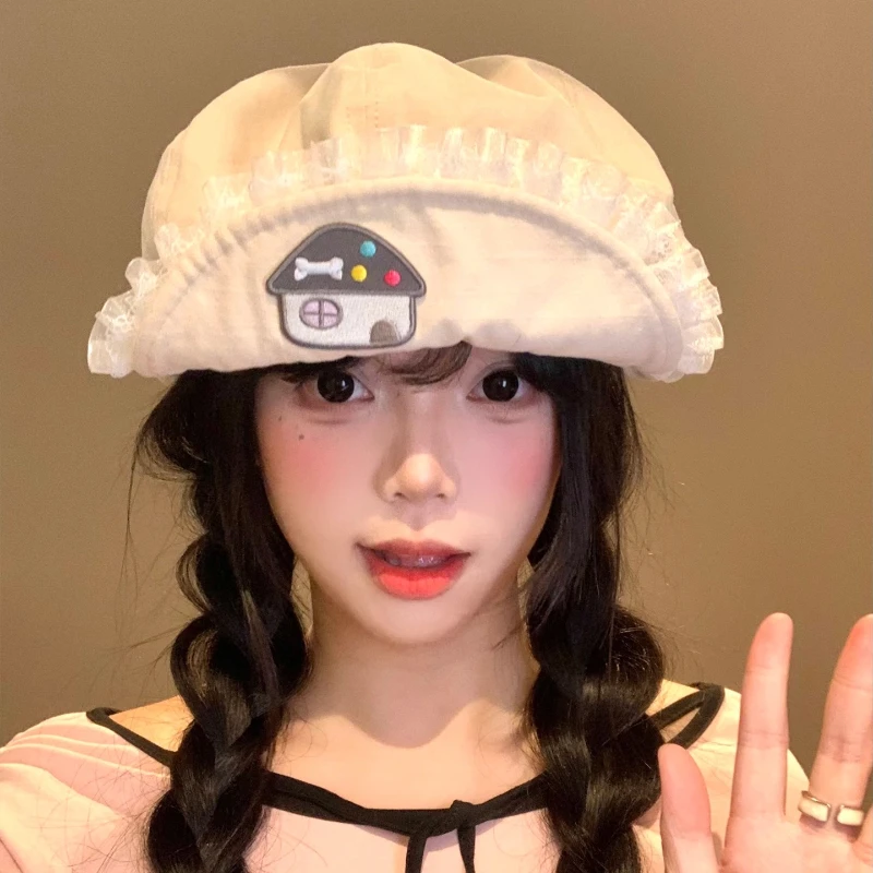 Милые мультяшные вышивки, милые кружевные береты с точеными полями для женщин, лето-осень, путешествия, универсальная шляпа для показа лица, маленькая шляпа художника
Милые мультяшные вышивки, милые кружевные береты с точеными полями для женщин, лето-осень, путешествия, универсальная шляпа для показа лица, маленькая шляпа художника