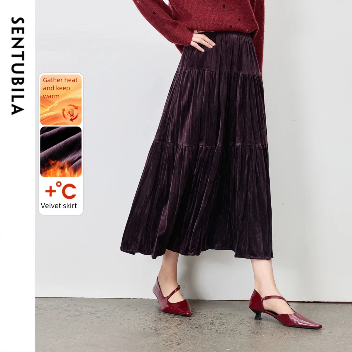 SENTUBILA Women's Velvet Skirt 2025 Autumn Elastic Waist Three-Tiered Design A-Line Elegant Commuting Cake Skirt W54QG4079
SENTUBILA Women's Velvet Skirt 2025 Autumn Elastic Waist Three-Tiered Design A-Line Elegant Commuting Cake Skirt W54QG4079
