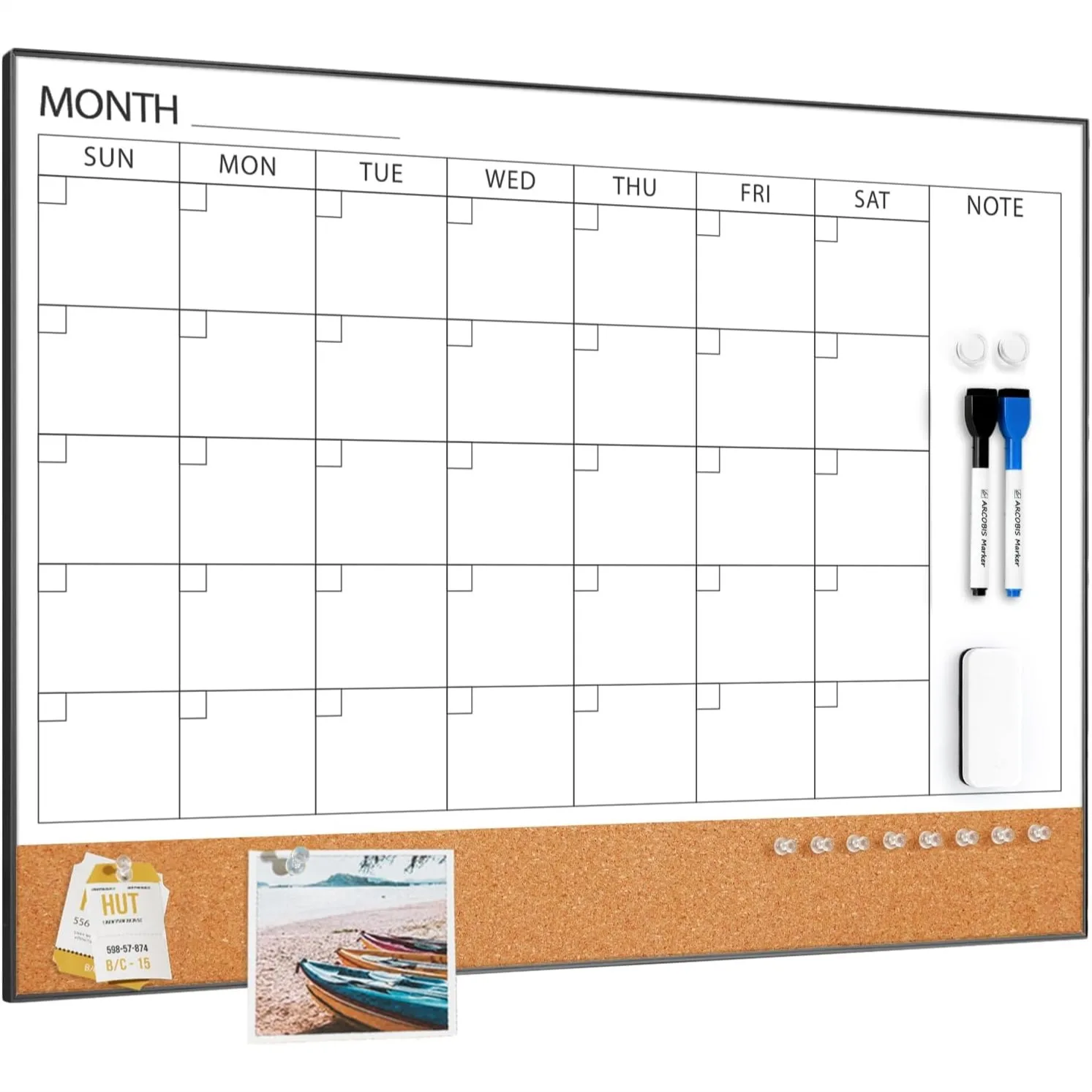 Dry Erase Calendar with Cork Board for Wall, 24x18 Magnetic Whiteboard with Black Frame, Monthly Planner for Home Office School
Dry Erase Calendar with Cork Board for Wall, 24x18 Magnetic Whiteboard with Black Frame, Monthly Planner for Home Office School