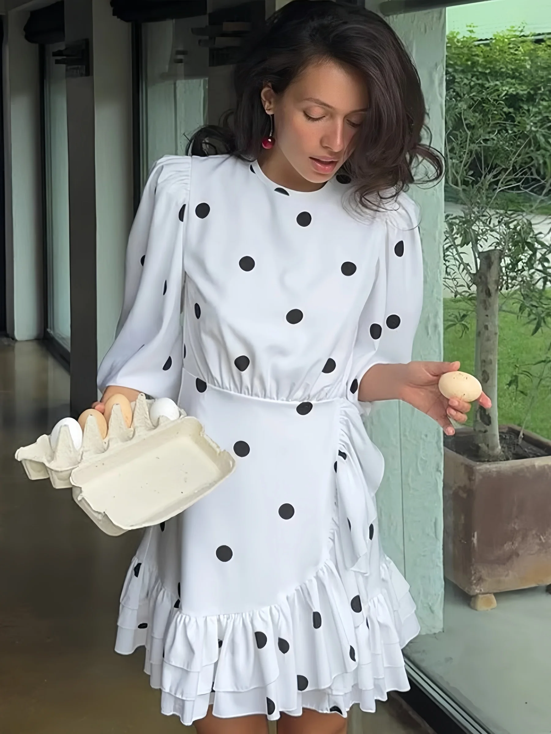 Oniflyme Polka Dot Print Backless Dress Women Fashion Ruffles Half Sleeve Slim Ruched A-Line Short Dresses Streetwear Sexy Robes
Oniflyme Polka Dot Print Backless Dress Women Fashion Ruffles Half Sleeve Slim Ruched A-Line Short Dresses Streetwear Sexy Robes