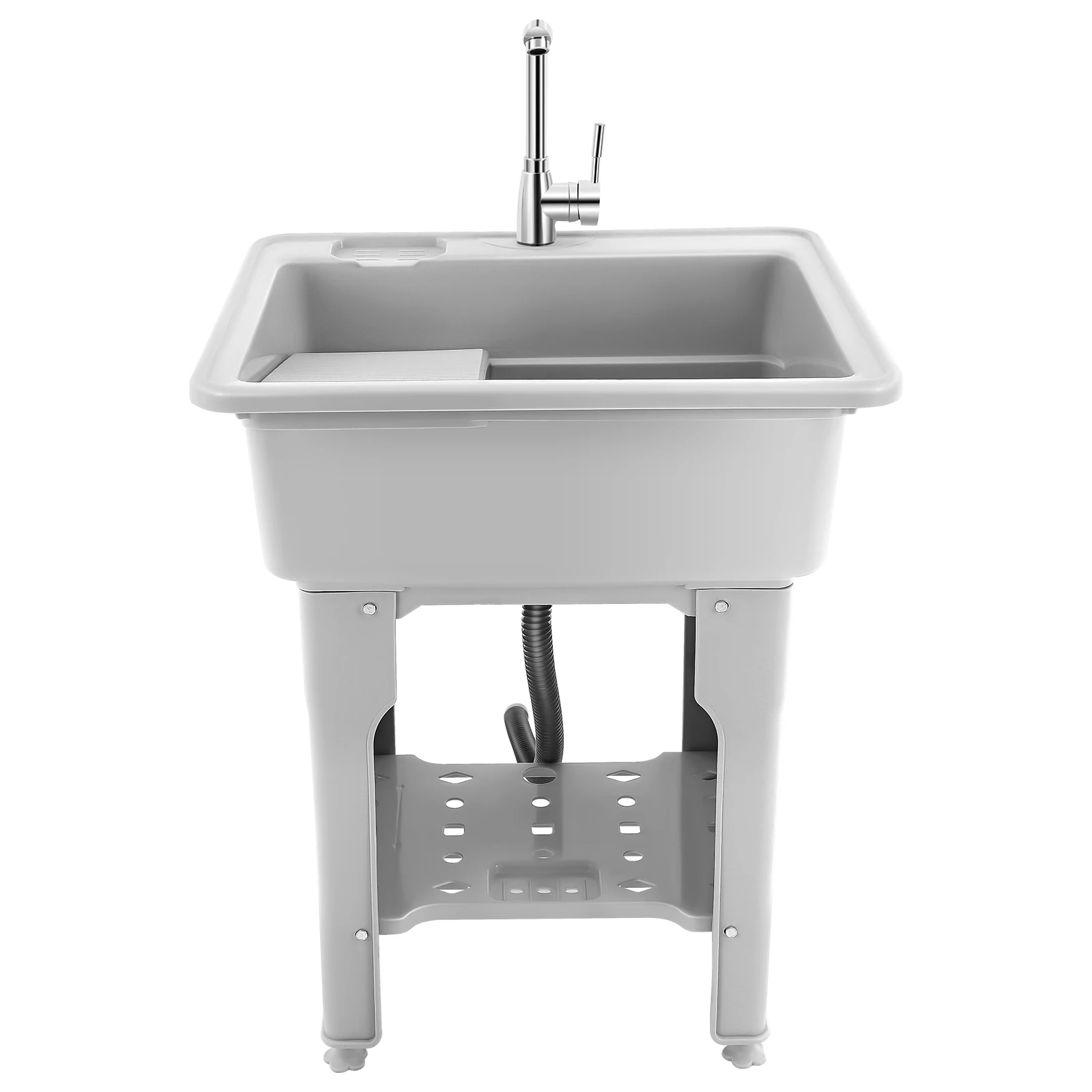 Freestanding Plastic Laundry Sink with Washboard, with Cold and Hot Water Faucet, Hoses and Drain Kit
Freestanding Plastic Laundry Sink with Washboard, with Cold and Hot Water Faucet, Hoses and Drain Kit