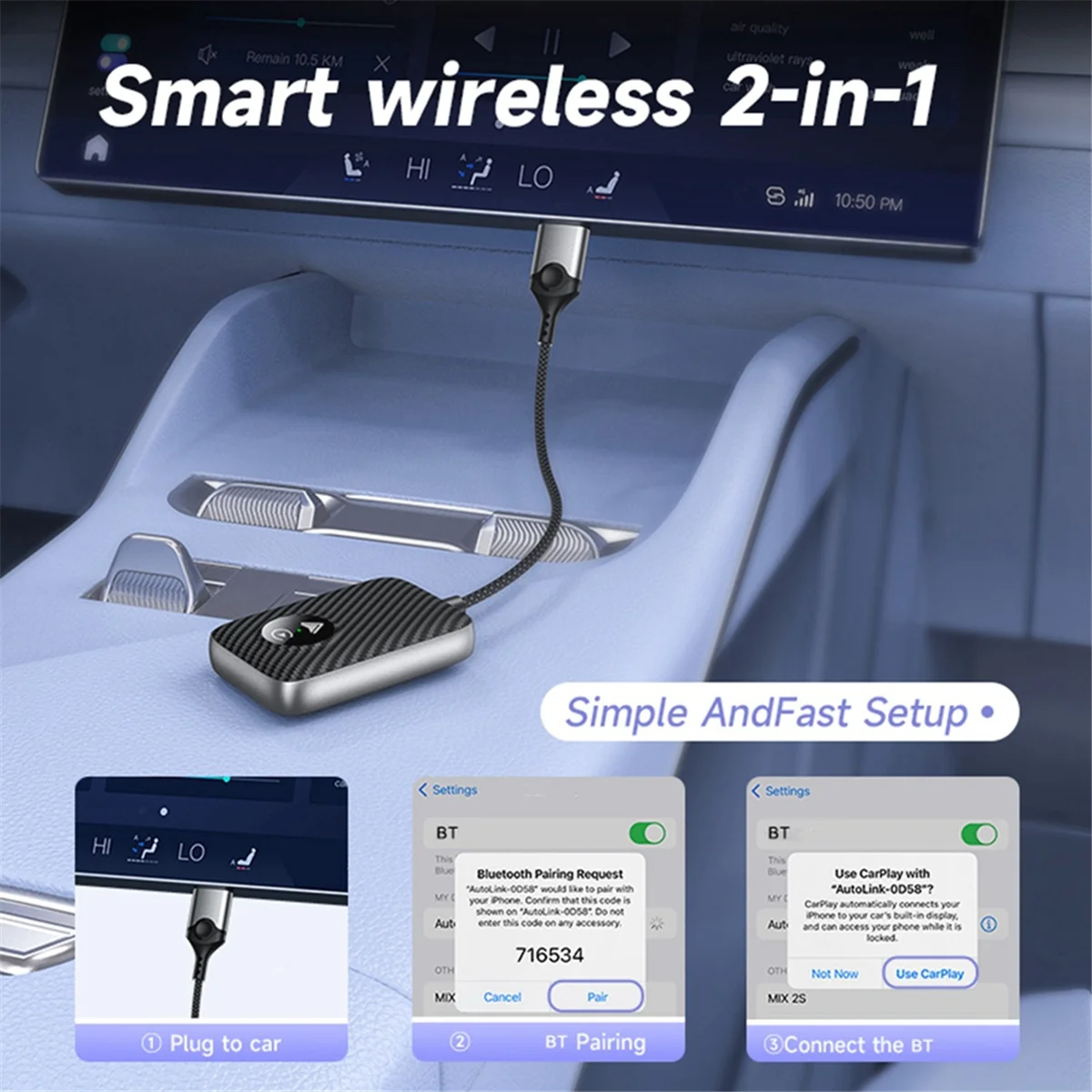 AA98 2 in 1 Wireless Carplay Adapter Smart Dongle for Car Android Auto Carplay Wired to Wireless Carplay Black
AA98 2 in 1 Wireless Carplay Adapter Smart Dongle for Car Android Auto Carplay Wired to Wireless Carplay Black