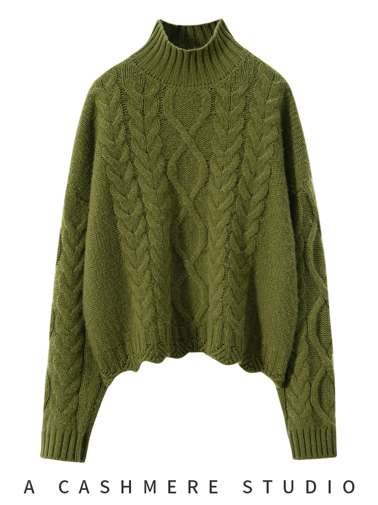 100% Cashmere Sweater Women Mock Neck Thicken Twist Flower Pullover Loose Lace Hem Autumn Winter Vintage Knitwear Clothing Tops
100% Cashmere Sweater Women Mock Neck Thicken Twist Flower Pullover Loose Lace Hem Autumn Winter Vintage Knitwear Clothing Tops