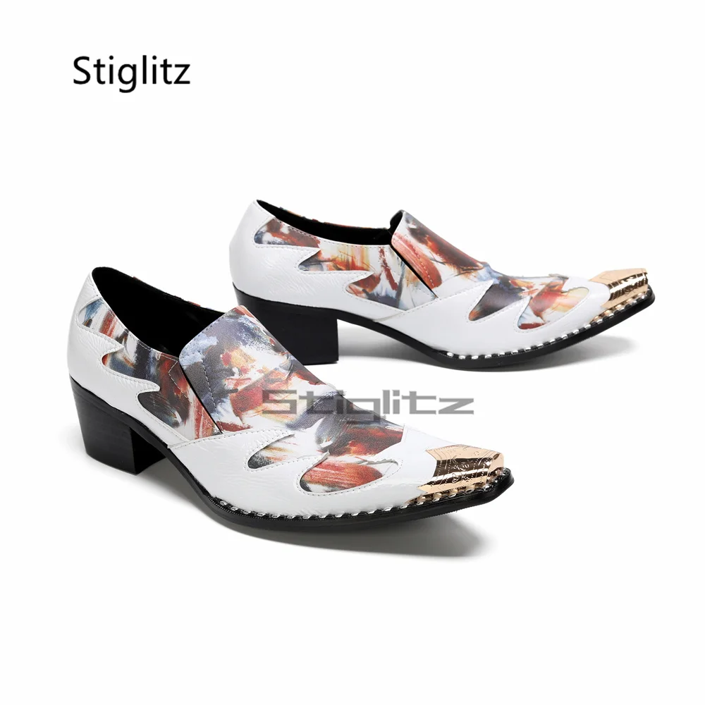 High Heels Prints Dress Business Loafers Men's Shoes Iron Pointed Toe Genuine Leather Slip On Graffiti Patchwork Formal Shoes
High Heels Prints Dress Business Loafers Men's Shoes Iron Pointed Toe Genuine Leather Slip On Graffiti Patchwork Formal Shoes