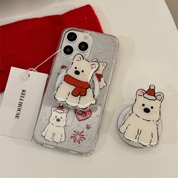 한국 귀여운 스카프 강아지 마그네틱 거치대 그립톡 휴대폰 스탠드 거치대 지지대, 아이폰 15 14 13 패드 맥세이프 스마트톡