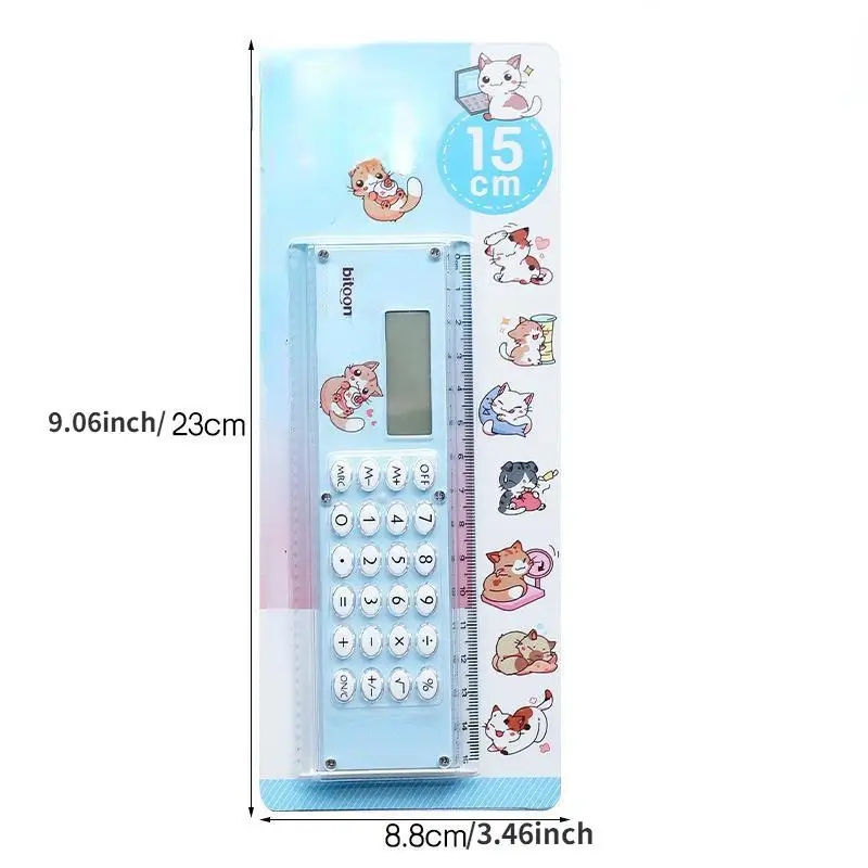 1Pc Mini Multi Function Pocket Calculator 8 Bit Battery Learning Ruler Angle Ruler