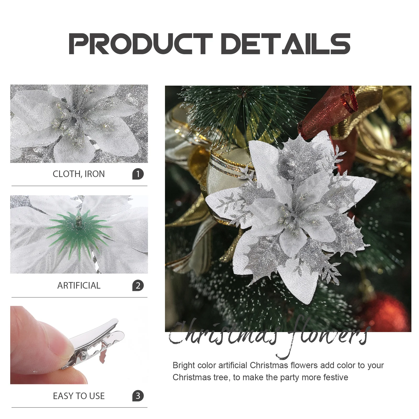 16Pcs Christmas Artificial Poinsettia Flowers Glitter Xmas Flower Decorative Clips for Wreath Tree Holiday Decor
16Pcs Christmas Artificial Poinsettia Flowers Glitter Xmas Flower Decorative Clips for Wreath Tree Holiday Decor