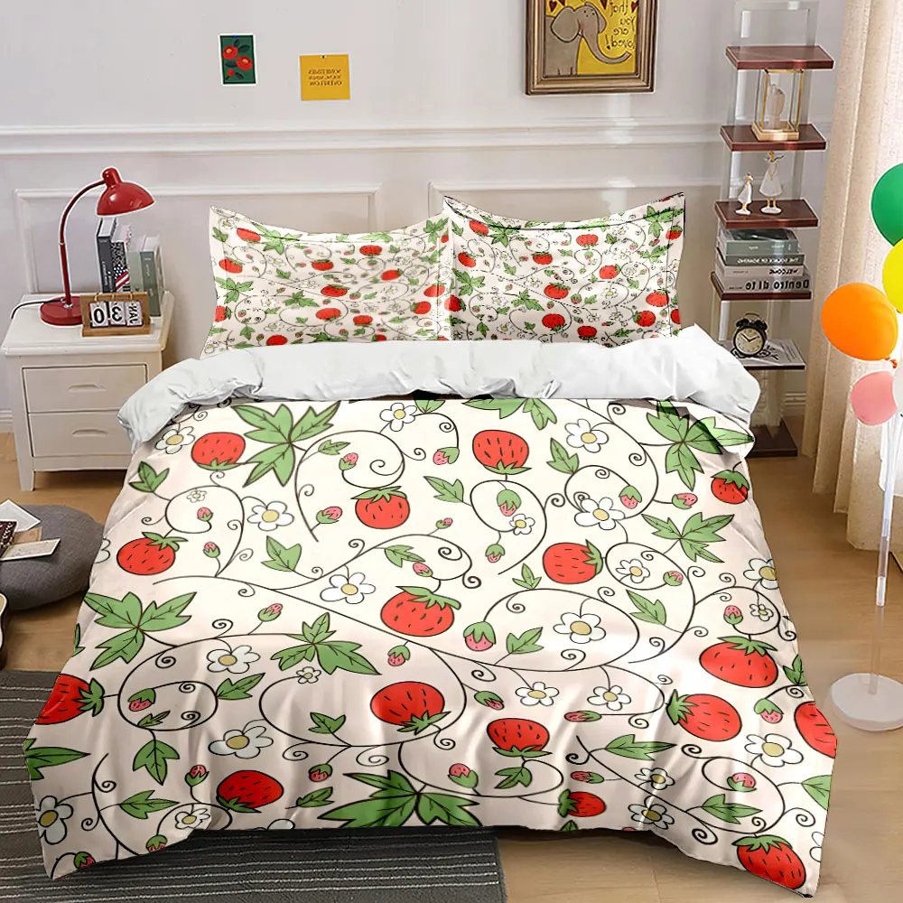 Hand-drawn strawberries and flowers pattern Printed Duvet Cover Set 1 Duvet Cover+2 Pillowcase Multi Size Bedroom Bedding Decor
Hand-drawn strawberries and flowers pattern Printed Duvet Cover Set 1 Duvet Cover+2 Pillowcase Multi Size Bedroom Bedding Decor