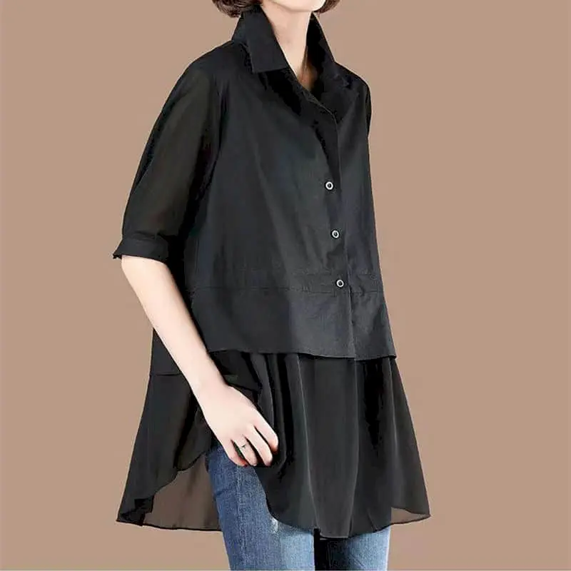 Shirts for Women Casual Fake Two Pieces Mid Length Summer New Loose Patchwork Short Sleeve Korean Style Blouse Women Office Tops
Shirts for Women Casual Fake Two Pieces Mid Length Summer New Loose Patchwork Short Sleeve Korean Style Blouse Women Office Tops