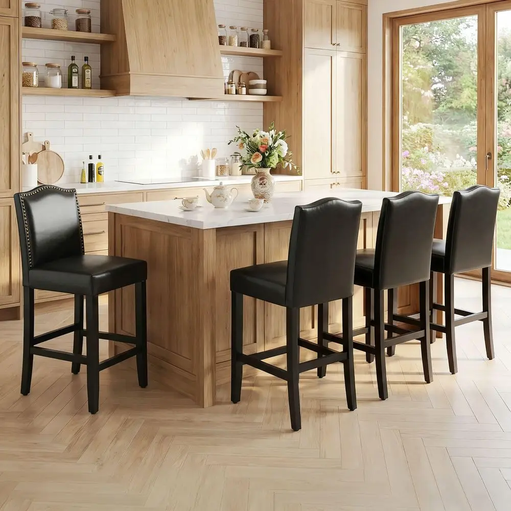 Counter Height Bar Stools Set of 4, 24.8 Inch Pu holstered Barstools, Kitchen Island Chairs with Bronze Nail Backrest and Sol
Counter Height Bar Stools Set of 4, 24.8 Inch Pu holstered Barstools, Kitchen Island Chairs with Bronze Nail Backrest and Sol
