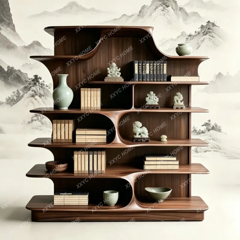 High-end custom wabi-sabi style bookshelf, new chinese style tea room display rack
High-end custom wabi-sabi style bookshelf, new chinese style tea room display rack
