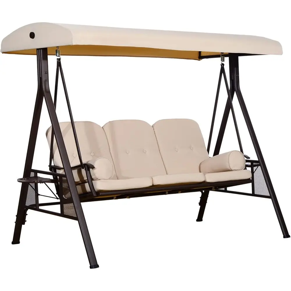 3-Seat Outdoor Swing Chair with Cushion, Pillows, Side Trays - Ideal for Porch, Garden, Poolside in Beige
3-Seat Outdoor Swing Chair with Cushion, Pillows, Side Trays - Ideal for Porch, Garden, Poolside in Beige
