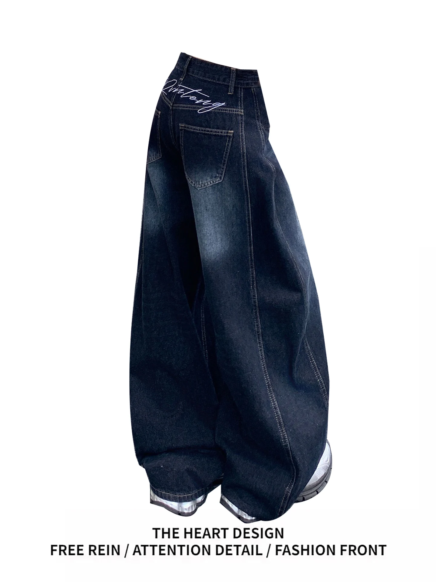 Retro American Embroidered Wide Leg Jeans Women's High Waist Loose Fit Floor Length Casual Blue Denim Trousers Autumn 2025
Retro American Embroidered Wide Leg Jeans Women's High Waist Loose Fit Floor Length Casual Blue Denim Trousers Autumn 2025