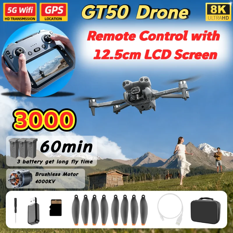 Best GT50 Drone with 8K 4.3'' LCD Screen RC Camera 183g No Registration Brushless Motor EIS Anti-Shake 2.4GHz RC Quadcopter UAV
Best GT50 Drone with 8K 4.3'' LCD Screen RC Camera 183g No Registration Brushless Motor EIS Anti-Shake 2.4GHz RC Quadcopter UAV