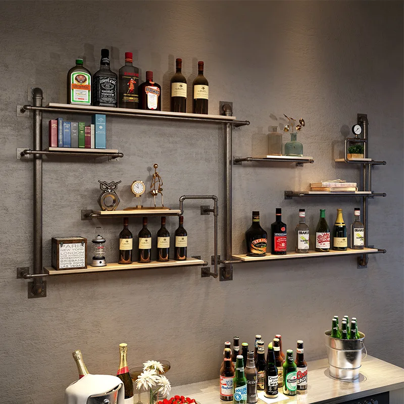 American industrial style creative storage rack hotel bar wall wrought iron wine rack creative water pipe partition
American industrial style creative storage rack hotel bar wall wrought iron wine rack creative water pipe partition