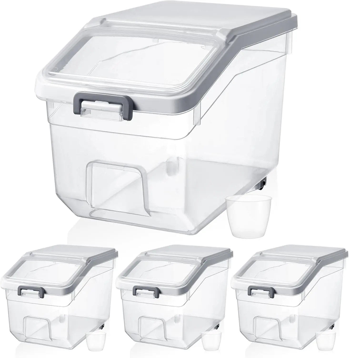 4-Pack Airtight Rice Storage Containers with Wheels, 22 lb Capacity, Clear Pet Food Bin, Measuring Cup Included
4-Pack Airtight Rice Storage Containers with Wheels, 22 lb Capacity, Clear Pet Food Bin, Measuring Cup Included