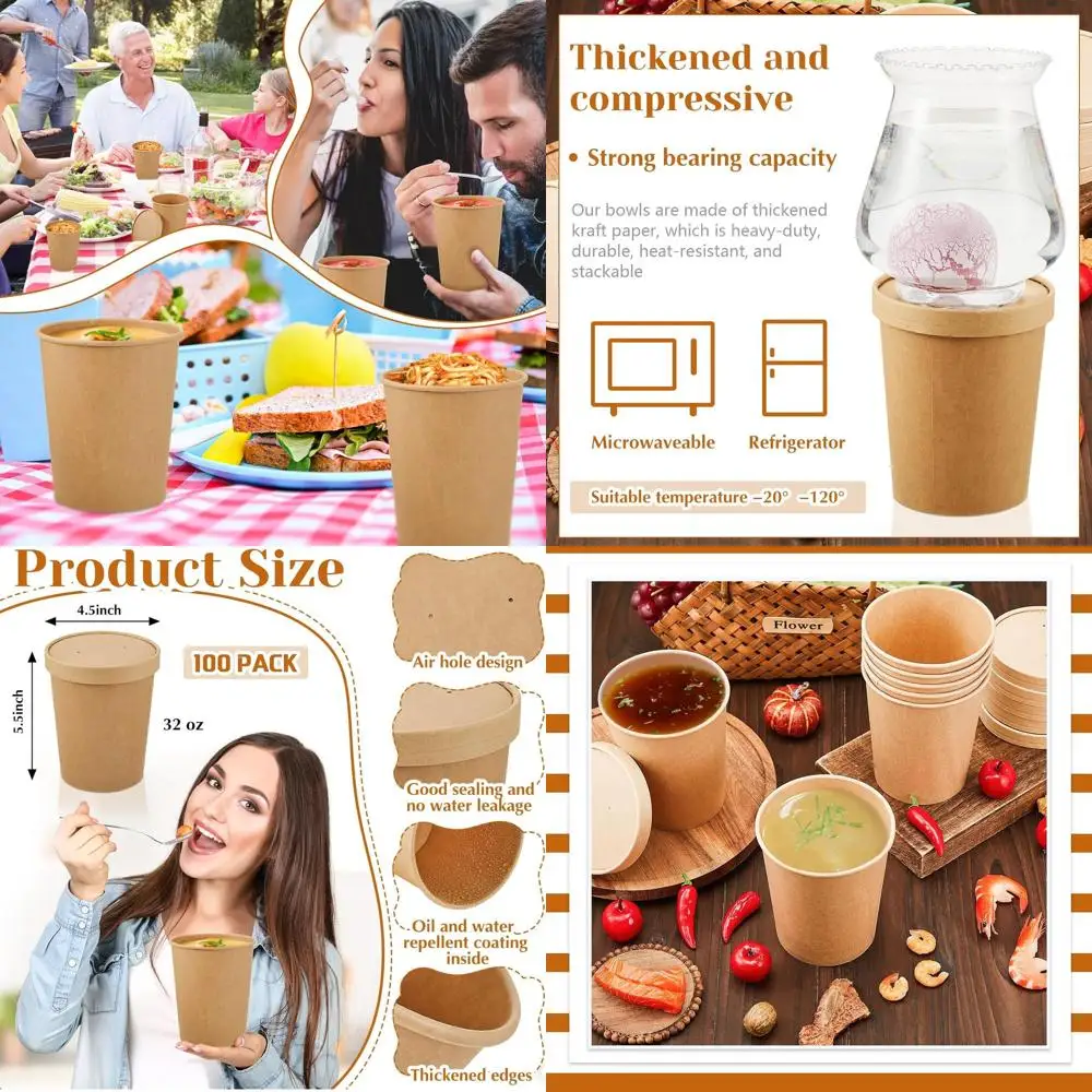 Одноразовые контейнеры для супа 32 унции с крышками, пригодные для использования в микроволновой печи и морозильной камере, коричневые крафтовые стаканы для ресторанов и вечеринок
Одноразовые контейнеры для супа 32 унции с крышками, пригодные для использования в микроволновой печи и морозильной камере, коричневые крафтовые стаканы для ресторанов и вечеринок