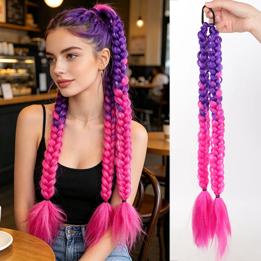 24 Inch Women's Colorful Double Braided Ponytail – Fashion Gradient Purple & Pink, Soft Shiny Synthetic Hair
24 Inch Women's Colorful Double Braided Ponytail – Fashion Gradient Purple & Pink, Soft Shiny Synthetic Hair