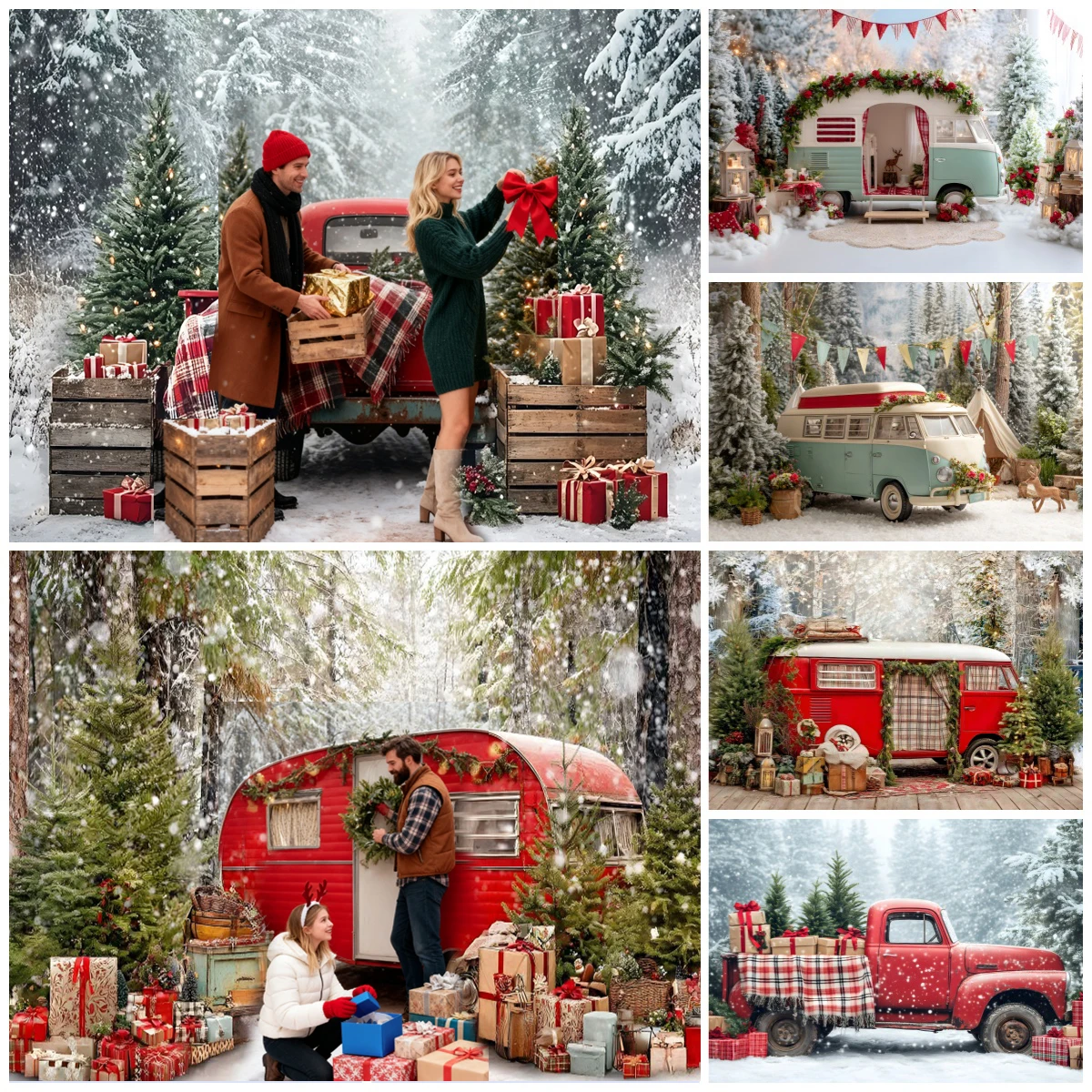 Christmas Red RV Photography Backdrop Winter Outdoor Forest Christmas Tree Gifts Outdoor Camping Decorations Photo Background
Christmas Red RV Photography Backdrop Winter Outdoor Forest Christmas Tree Gifts Outdoor Camping Decorations Photo Background