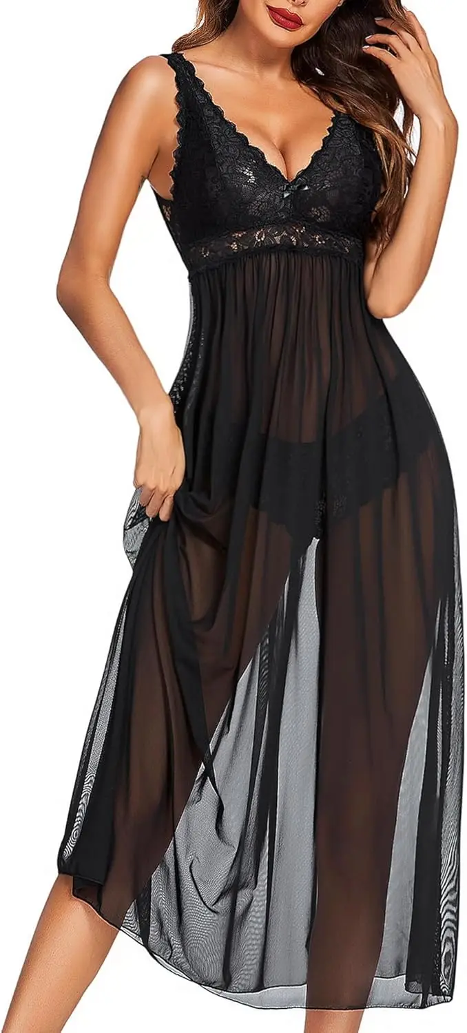 Elegant Lace Babydoll Nightdress with V-Neck Mesh Sleepwear for Women
Elegant Lace Babydoll Nightdress with V-Neck Mesh Sleepwear for Women