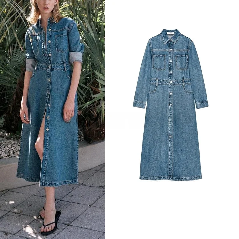 Spring New Arrival Women's Simple Sle Long Sve Midi Dr Button Decorated Collar Denim A-Line Skirt High Waist Polyester
Spring New Arrival Women's Simple Sle Long Sve Midi Dr Button Decorated Collar Denim A-Line Skirt High Waist Polyester