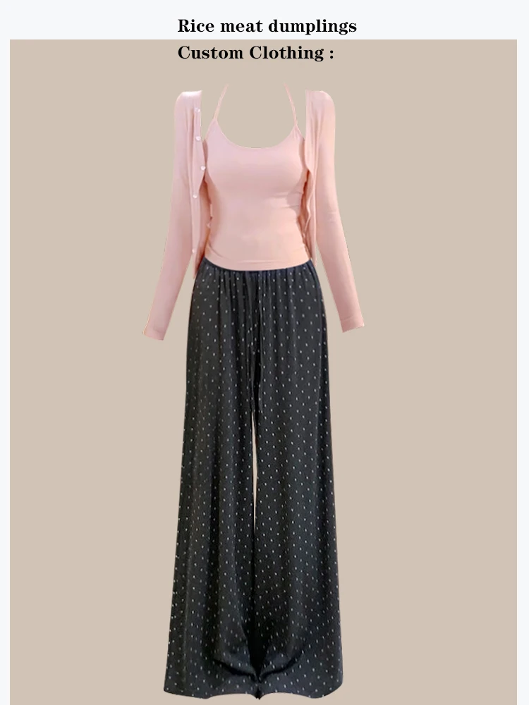 Comfortable Korean Style Three-Piece Set with Strap Cardigan Casual Pants High Waist Long Sleeve round Dot Pattern for Women
Comfortable Korean Style Three-Piece Set with Strap Cardigan Casual Pants High Waist Long Sleeve round Dot Pattern for Women